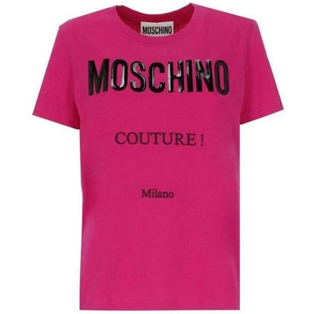 Moschino Heren Couture Glanzend Logo T-Shirt (Roze)
