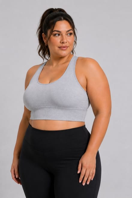 SparkNine Stride sport-bh - met uitneembare pads - 4XL - grijs - plus size - cross-back - medium support - zacht & elastisch materiaal