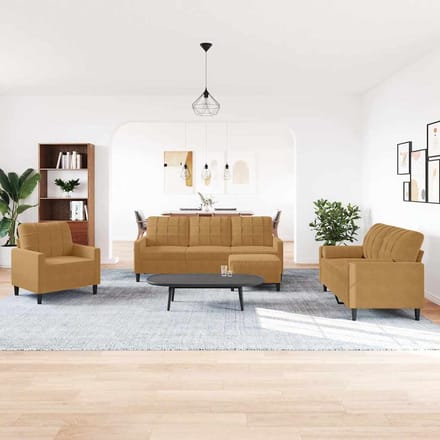 vidaXL - 4-delige - Loungeset - met - kussens - fluweel - bruin
