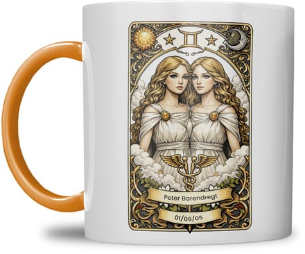 Sterrenbeeld mok - Tweeling - Oranje - Tarot mok - Gepersonaliseerd met naam en datum