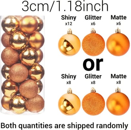 Nivard Kerstballen - Kerstversiering - Plastic - Oranje - 3 cm - 24 stuks