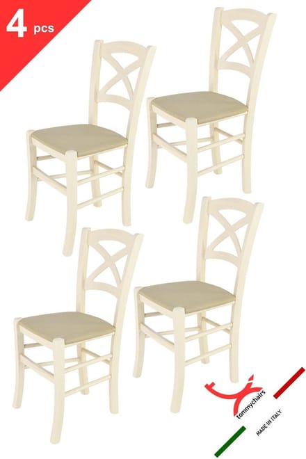 Tommychairs Cross - Eetkamerstoelen - Set van 4 - Wit & Hennep - Stof & Hout