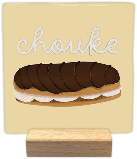 Chouke - Keramische decoratie tegel - incl. houten presenteerblok