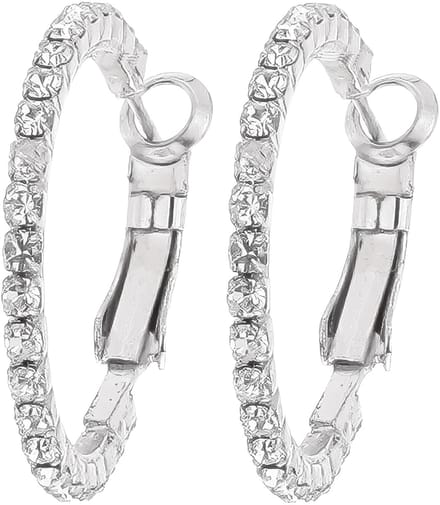 Behave - Oorring - Zilverkleur met Kristal Steentjes - 2.5 cm diameter