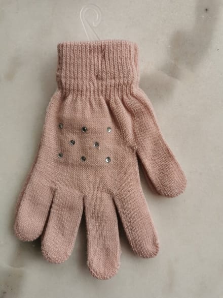 Roze dameshandschoenen met grote zilverkleurige strass steentjes one size