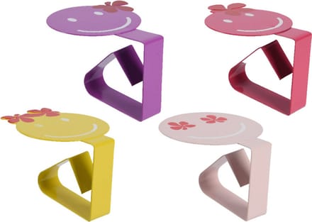 Decoris tafelkleedklemmen - 4x - Smile / Emoticons - roze - ijzer - 7 x 5 cm