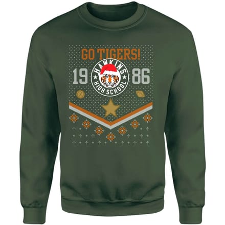 Stranger Things Christmas Go Tigers! Christmas Jumper - Green - XL