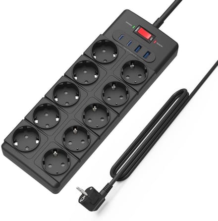VELTRR® Stekkerdoos met USB - Verdeelstekker - Stopcontact Splitter - Zwart