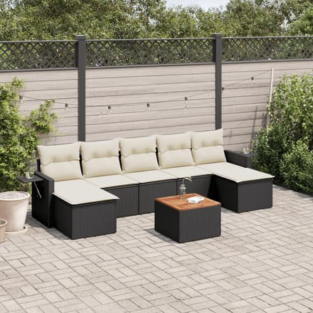 vidaXL - 8-delige - Loungeset - met - kussens - poly - rattan - zwart