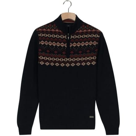 Baileys Trui Front Top Nordic Knit Jacquard Pattern Half Zip Navy / male