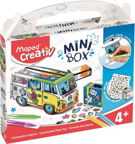 3D Bouwpakket Mini Camper - Knutselset met Kleurpotloden en Stickers - Knutselen voor Kinderen Vanaf 4 Jaar