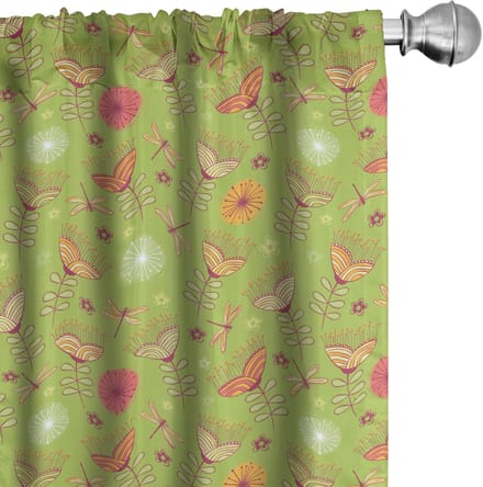 ABAKUHAUS Libelle – Gordijnen 2x75x245 cm – Microvezel – Groen/Roze