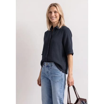 Mousselineblouse met bowlingkraag