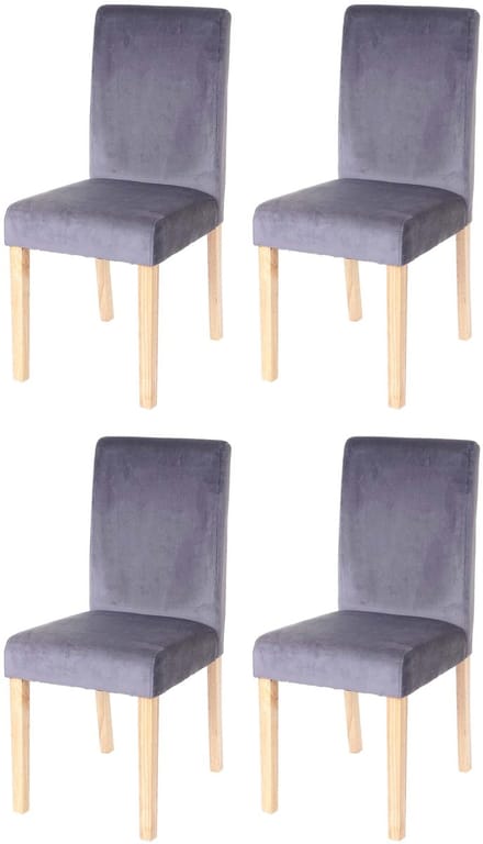 Set van 4 eetkamerstoelen Keukenstoel Littau, fluweel MVG-gecertificeerd ~ grijs, lichte poten