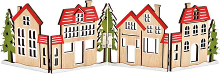 Houten kerstdecoratie houten huisjes met kerstbomen