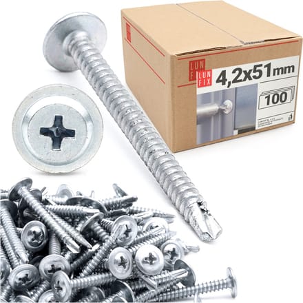 LUN FIX - Bohrschrauben 4,2 x 50 mm - 100 stuks -Zelfborende - Metaal schroeven