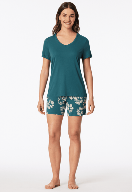 Pyjama korte interlock bloemen groen - Modern Nightwear 48