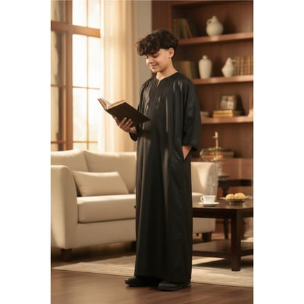 Kinderen jongens zwarte Marokkaanse Thobe gewaad Djellaba Gandoura Eid Jubba-LFS-K-GG008