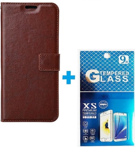Portemonnee Book Case Hoesje + 2x Screenprotector Glas Geschikt voor: OnePlus 10 Pro -  bruin