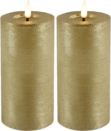 Countryfield Lyon LED kaarsen/stompkaarsen - 2x - goud - D7,5 x H15 cm - timer