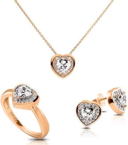 Diamonfire zilveren sieradenset - Maat 16.0 - Ring, Collier, Oorbellen - Hart