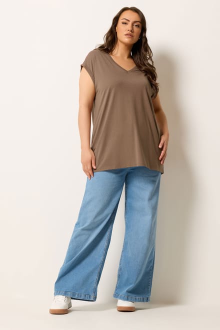 Yours Bruin Basic Tshirt Met Vhals Size 42