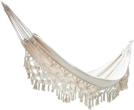 Dubbele Hangmat - Schommelstoel Hangstoel - Ontspannen Buiten - Macramé Rand - 200 x 150 cm - Naturel