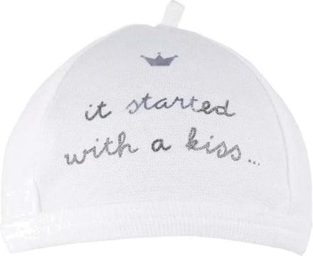 BAMBAM Babymutsje "it started with a kiss" - Wit - Baby cadeau