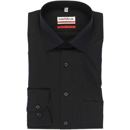 Marvelis Strijkvrij Overhemd Modern Fit Uni Zwart   44