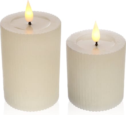Comforder 2 LED Kaaren met Flikkerende Vlam - Elektrische Stomp Kaarsen op Batterijen met Timer - Ø7 cm Creme
