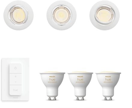 Philips Hue Peridot Set van 3 Inbouwspots (Wit) - Rond - Richtbaar - GU10 - Warm tot Koelwit Licht - Incl. Hue Dimmer Switch - Hue White Ambiance