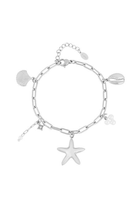 beachy vibe armband-bedels- schelp- zeester-zilverkleurig