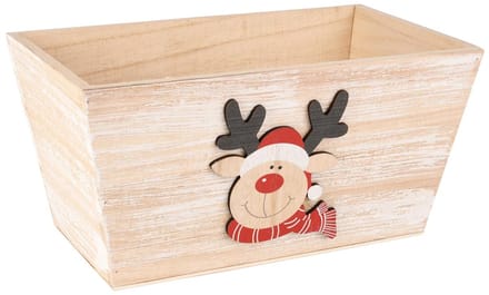 Dekoratief | Bakje m/rudolf, naturel/rood, hout, 24x14x12cm | A255447