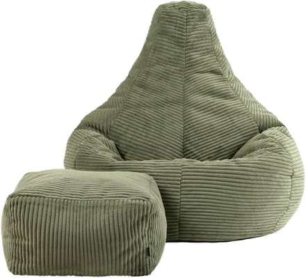 icon - Dalton Zitzak Fauteuil met Poef - Gaming - Ribfluweel - Saliegroen