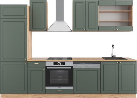 Vicco Fame-Line Complete keukeneenheid – 300 cm, WB Eik Groen-Goud Land/Goud Power Eik