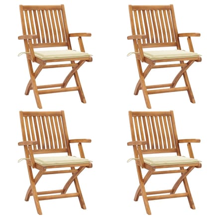 vidaXL - Opklapbare - stoelen - met - kussens, - 4 - stuks, - massief - teakhout