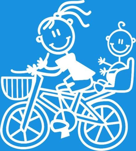 Moeder op fiets met baby - autosticker - wit - 10,5 cm -The Sticker Family