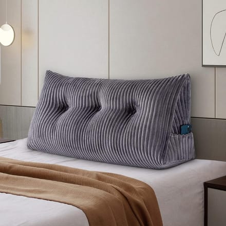 Groot Driehoekig Wigkussen voor Rug- en Neksteun in Bed (100x50x20cm, Grijs)