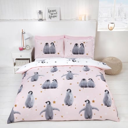 Pinguin lits jumeaux dekbedovertrek - roze - Pinguins dekbed - geschikt voor 240 x 220 cm.