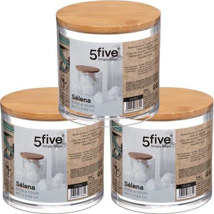 3x Stuks watten houder/box 9,5 x 9,5 cm van kunststof/bamboe - Wattenschijfjes opbergen - Wattendispenser - Make-up organizer
