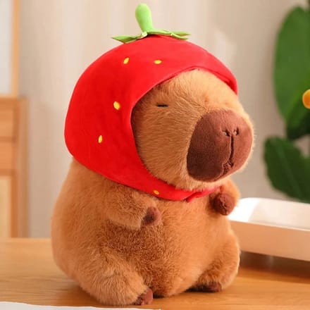 Klikkopers® - Capybara Knuffel - 30 CM - Aardbij Hoed - Capibara Knuffel - Kawaii Knuffel - Kawaii Kussen