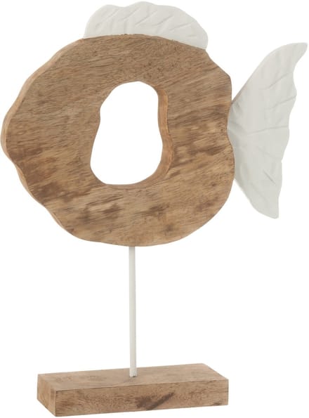 J-Line decoratie Vis Op Voet - hout - wit/naturel