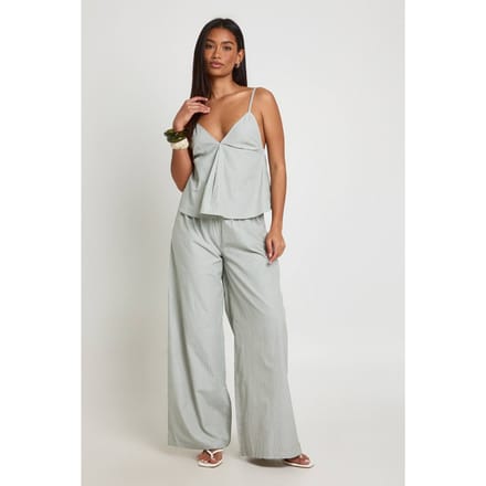 boohoo Dames Gestreepte Poplin Cami En Wijde Broek Set | Groente | Maat: 34