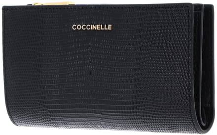 COCCINELLE Leren portemonnee Metallic Lizard Wallet Noir zwart