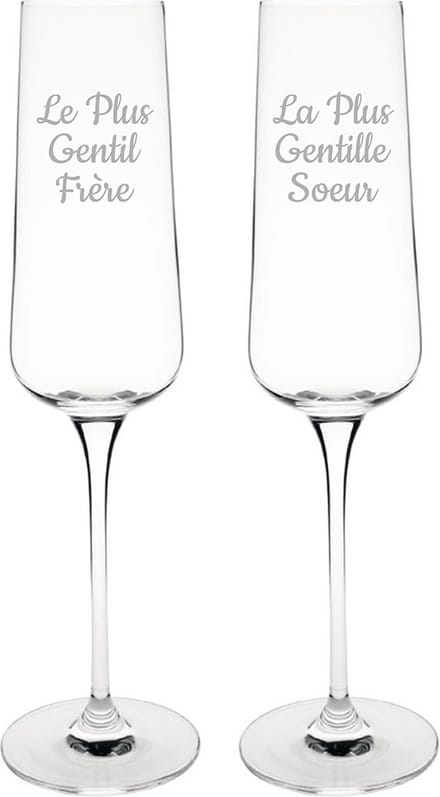 Champagneglas gegraveerd - 27cl - Le Plus Gentil Frère & La Plus Gentille Soeur