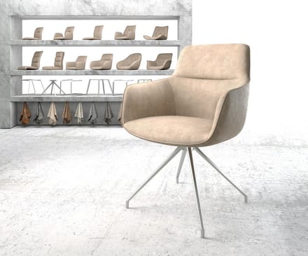 Gestoffeerde-stoel Pejo-Flex kruisframe conisch roestvrij staal microvelours beige vintage pocketveer kern