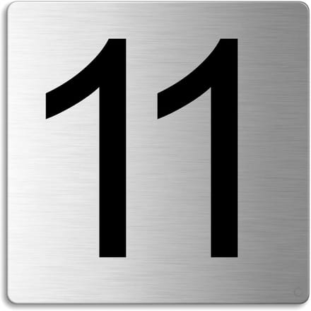 Nummer 11 Bordje - Deur Indicator - Deur Markering - Zelfklevend Roestvrij Staal - 85x85 mm - Zilver