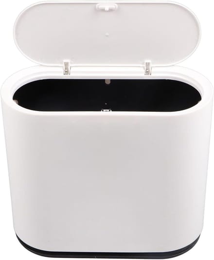 Rechthoekige Plastic Prullenbak 2,7 Gallon met Pers Deksel - Wit - Dogproof - Badkamer, Slaapkamer, Thuis