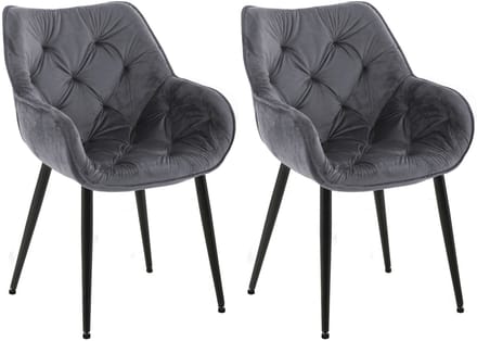 CLP Tanna Set van 2 eetkamerstoelen - Met armleuning - Fluweel/donkergrijs