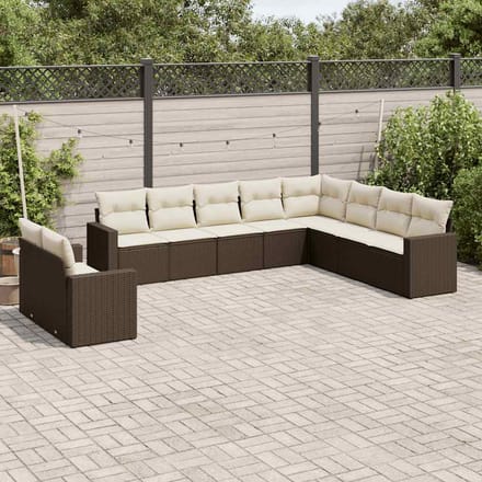 vidaXL - 10-delige - Loungeset - met - kussens - poly - rattan - bruin